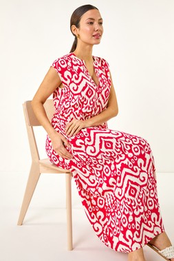 Roman Aztec Print Midi Smock Dress