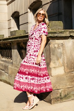 Roman Petite Pink Floral Midi Dress