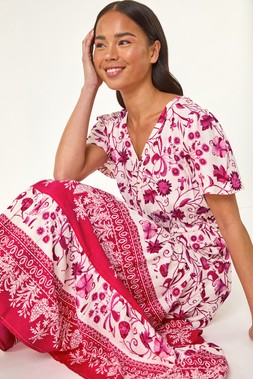 Roman Petite Pink Floral Midi Dress