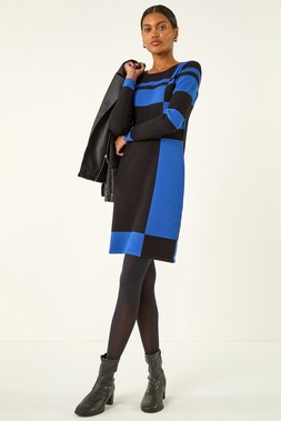 Roman Royal Blue Colour Block Knitted Dress
