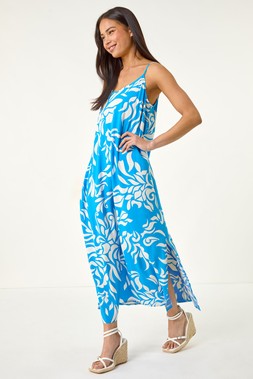 Roman Petite Blue Strappy Tiered Maxi Dress