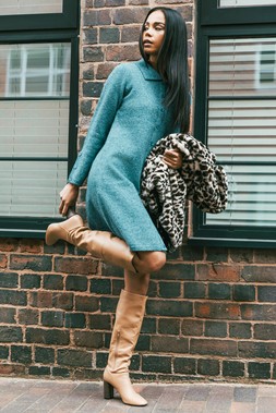 Roman Petite Blue Collared Knit Shift Dress