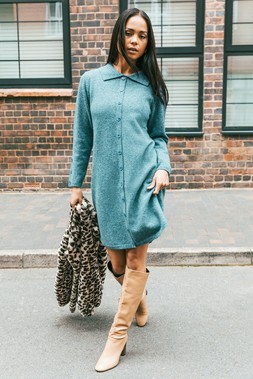 Roman Petite Blue Collared Knit Shift Dress