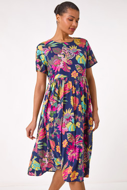 Roman Floral Print Smock Midi Dress