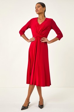 Roman Red Stretch Crossover Midi Dress