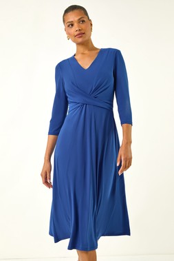 Roman Royal Blue Stretch Crossover Midi Dress