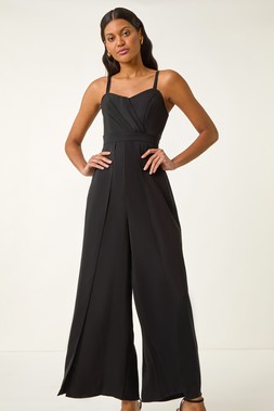 Roman Black Pleated Strappy Jumpsuit