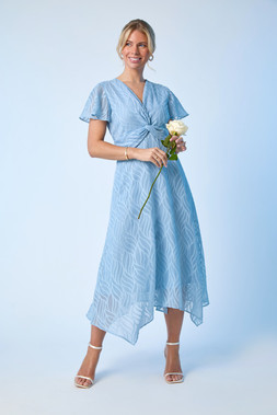 Roman Petite Blue Front Twist Jacquard Dress