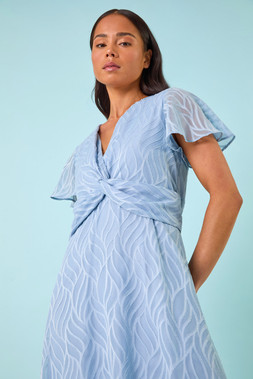 Roman Petite Blue Front Twist Jacquard Dress