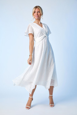 Roman Petite White Front Twist Jacquard Dress