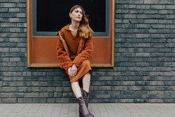 Roman Copper Scallop Detail Knitted Midi Dress