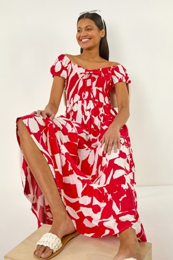 Roman Shadow Floral Tie Tiered Dress