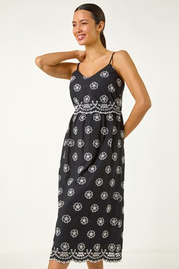 Roman Embroidered Strap Sun Midi Dress