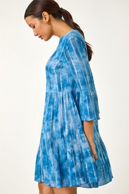 Roman Tie Dye Print Shimmer Smock Dress
