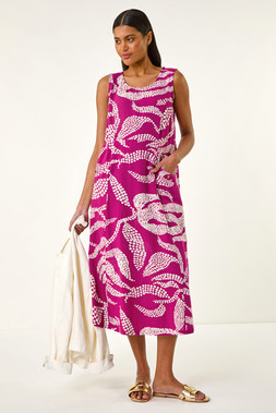 Roman Leaf Print Shift Midi Dress