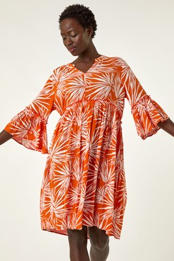 Roman Abstract Print Crinkle Smock Dress