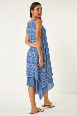 Roman Floral Print Double Layer Shift Dress