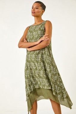 Roman Floral Print Double Layer Shift Dress