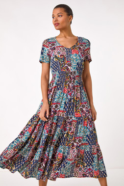 Roman Navy Multi Print Maxi Dress