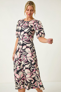 Roman Petite Floral Stretch Midi Dress