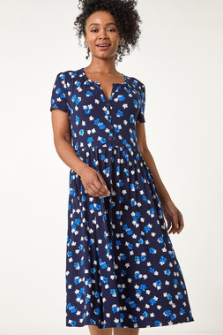 Roman Petite Ditsy Button Detail Dress