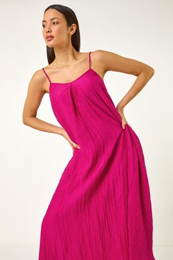 Roman Fuchsia Textured Pleat Midi Dress