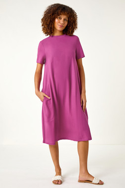 Roman Fuchsia Plain Jersey T-Shirt Dress