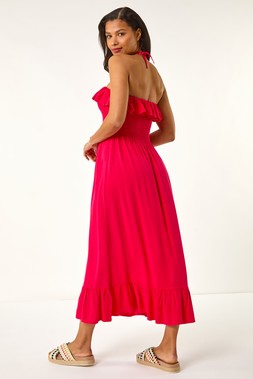 Roman Frill Shirred Bandeau Midi Dress