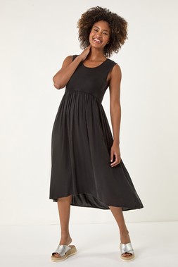 Roman Black Ribbed Stretch Midi Dress