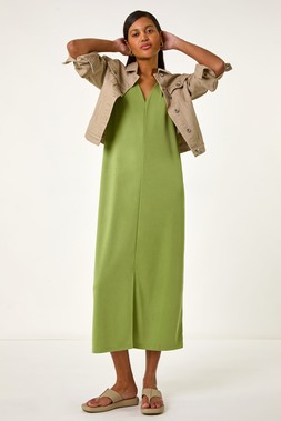Roman Green Soft Pique Stretch Midi Dress
