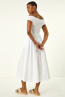 Roman Shirred Cotton Midi Dress