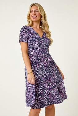 Roman Petite Abstract Gathered Dress