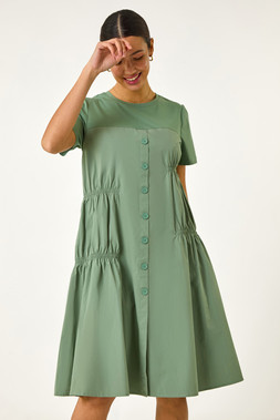 Roman Sage Gathered Cotton Smock Dress
