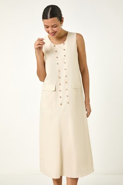 Roman Ivory Button Detail Midi Dress