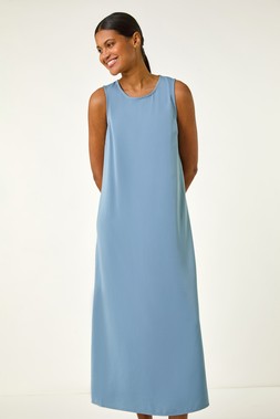 Roman Light Blue Satin A-Line Midi Dress