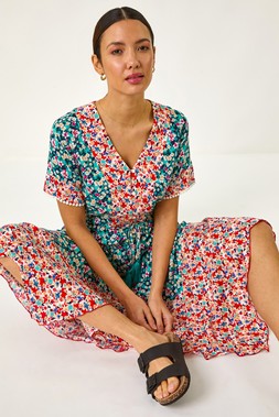 Roman Floral Mix Print Midi Dress