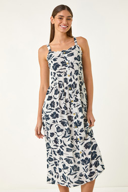 Roman White Floral Print Midi Sundress