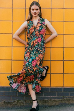 Roman Red Floral Shirred Maxi Dress