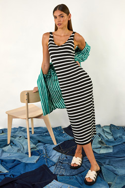 Roman Stripe Knitted Midi Dress