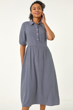 Roman Petite Geo Button Midi Dress
