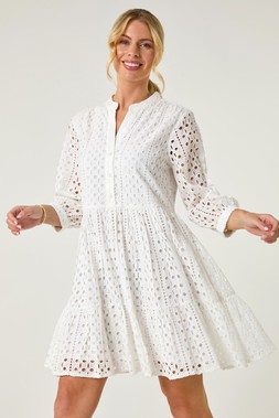 Roman Petite White Broderie Tiered Dress