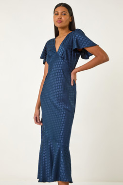 Roman Navy Spot Print V-Neck Midi Dress