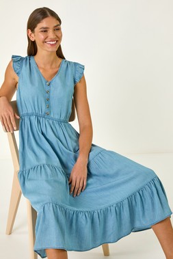 Roman Tiered Frill Sleeve Midi Dress