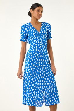 Roman Blue Heart Print Midi Dress
