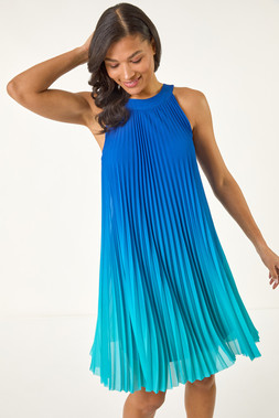 Roman A-Line Pleated Halter Dress