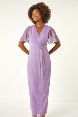 Roman Lilac Metallic Plisse Bodycon Maxi Dress