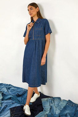 Roman Denim Zip Midi Dress