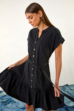 Roman Black Denim Tiered Shirt Dress