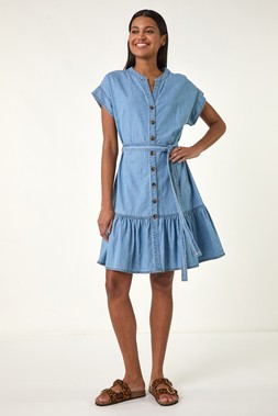 Roman Denim Tiered Shirt Dress