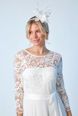 Roman Petite Ivory Lace Bodice Tie Waist Dress & Roman Ivory Fascinator Clip Headband